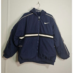 VTG 90s Nike Hooded Jacket White Blue Track Windbreaker Anorak Youth SZ XL 18-20